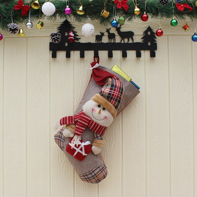 

Christmas Stocking Santa Snowman Reindeer Xmas Character 3D Plush with Faux Fur Cuff Christmas Decorations