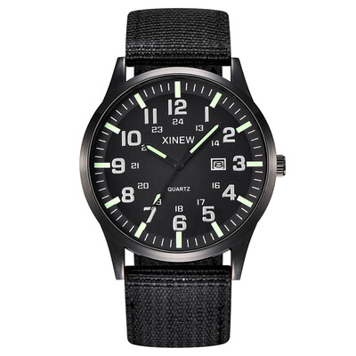 

Gobestart Men Boy Round Dial Nylon Strap Band Military Date Quartz Wrist Watch Gift