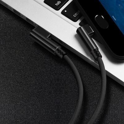 

90 Degree Data Cable L Shape Double Elbow Game Fast Charging Cable Fabric Nylon Braid Cable for iPhone Type C Android