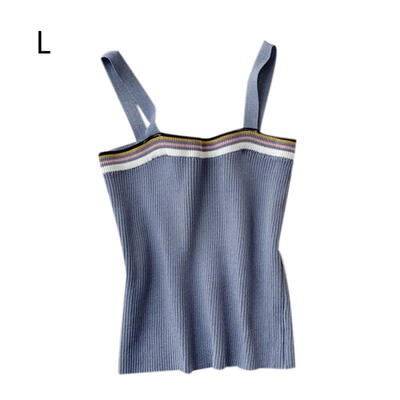 

Korean Style Novel Fashion Fresh Trends Solid Color Knitted Striped Slim Camisole