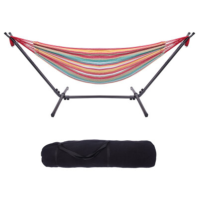 

Double Polyester Hammock Set w Steel Stand & Portable Bag Red Yellow