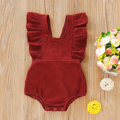 

Toddler Baby Sleeveless Solid Ruffles Romper Newborn Bow Jumpsuit Clothes