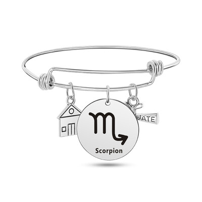 

12 Constellation Bracelet Zodiac Sign Diploma House Pendant Stainless Steel Charm Bracelets Bangles