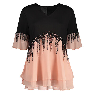 

Color Block Plus Size Fringe Top