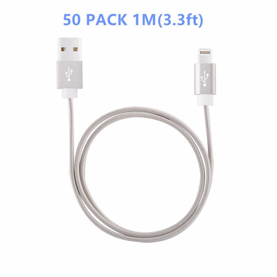 

50Pack For iPhone Charger 1m33FT Premium to USB Cable 8 Pin Nylon Braided Charging Cable - SILVER