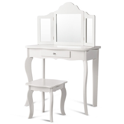 

Kids Makeup Dressing Mirror Vanity Table Stool Set