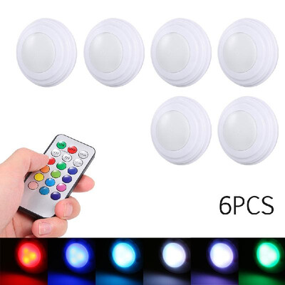 

45V 03W RGB LED Puck Light Cabinet Lamp 6 Pack with Remote Control Controller AA Battery Powered Operated Supported Colors Chang