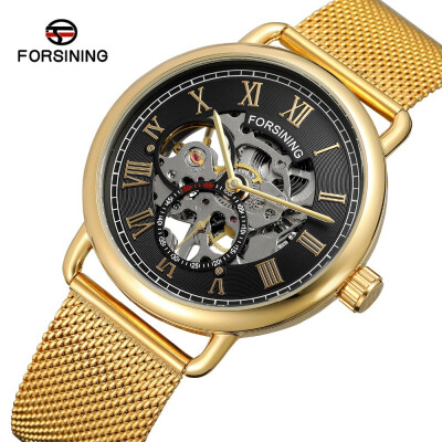 

FORSINING mechanical watch high-grade waterproof super f thin steel mesh belt full hollow mens watch mechanical watch mens watch