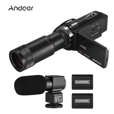 

Andoer 4K HD Digital Video Camera Camcorder DV 16X Digital Zoom 3 Inch TouchScreen WiFi IR Night Vision with 2pcs Batteries Ster