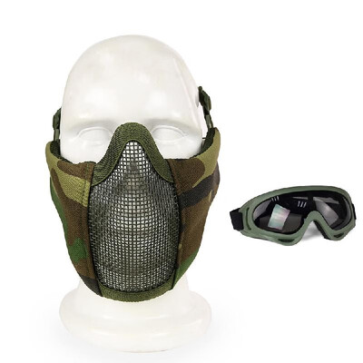 

Foldable Mesh Face Mask Goggles Set Protective Steel Half Face Mask with Goggles for Paintball Gaming Hunting Training CS Gaming