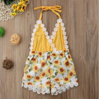 

Canis Toddler Kids Baby Girls Lace Sunflower Romper Bodysuit Sunsuit Outfits Set
