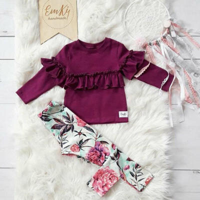 

US Stock Toddler Baby Bodysuit Top Floral Pants Winter Spring Outfit Clothes Set