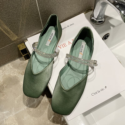 

Mary Jane grandma shoes flat soled square shoes summer shallow fairy water drill bean shoes soft soles pregnant women