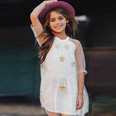 

Toddler Kids Baby Girls Short Sleeve Princess Stars Party Tulle Dress Clothes