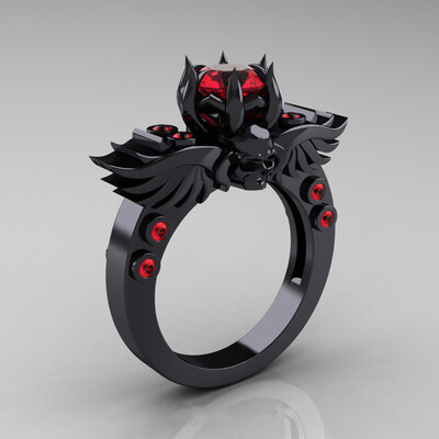 

Fashion Punk Jewelry Red Ruby Garnet Inlay 10Kt Black Gold Filled Wedding Ring For Women