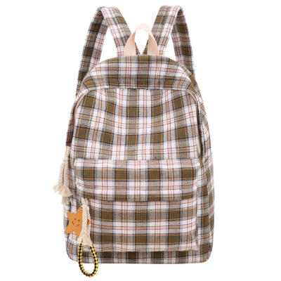 

Plaid Travel Backpacks Women Knapsack School Bags Canvas Large Rucksack