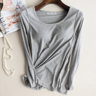 

Modal T-shirt Women Autumn Basic Padded Underwear Good Elastic Female O-Neck Long Sleeve Casual harajuku Wirefree Tops