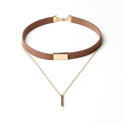 

Vintage Punk Women Faux Suede Choker Polished Bar Pendant Short Necklace Jewelry