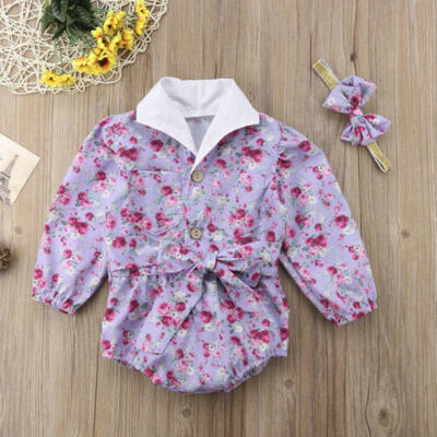 

UK Newborn Baby Girl Long Sleeve Floral Shirt Romper Jumpsuit Bodysuit 2Pcs Set