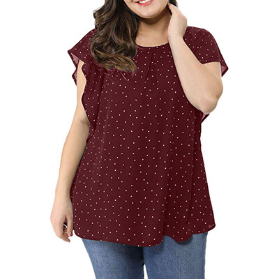 

Starmoon Womens Summer Plus Size Ruffle Sleeve Shirt Top Polka Dot Chiffon Blouse
