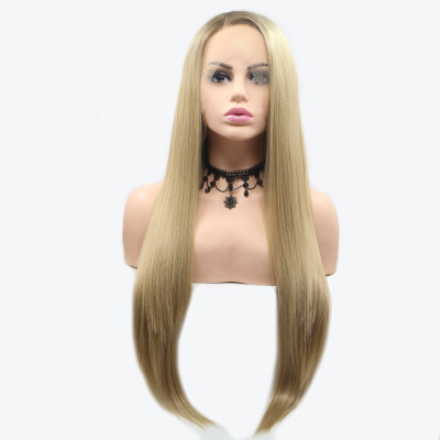 

Amazing Star Lace Frontal Wigs Straight Hair Blonde Color Half Hand Tied Heat Resistant Side Part Synthetic Hair Wigs