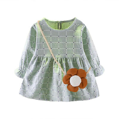 

Plaid Print Dress Girl Kids O Neck Pure Cotton Long Sleeve Princess Dresses