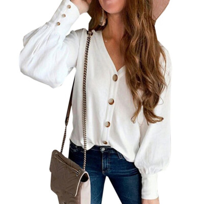 

Autumn V Neck Long Sleeved Cardigan Solid Color Casual Button Shirt Cardigan