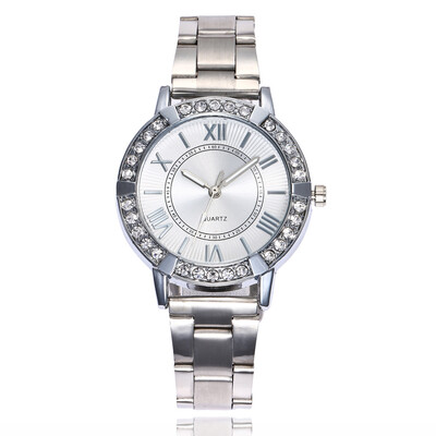 

New personality fashion ladies rhinestone inlaid steel belt watch Roman scale quartz watch