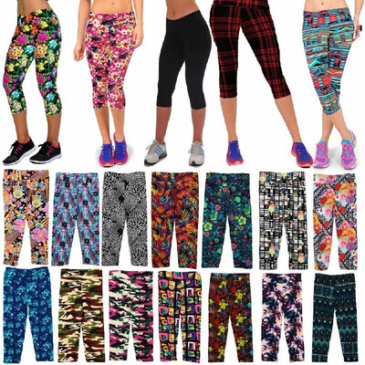 

Fashion Women Lady Cropped Trousers Vintage Print Elastic Waist Gym Wear Yoga Capri Pants