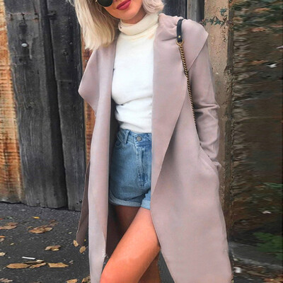 

〖Follure〗Womens Casual Solid Long Hooded Winter Streetwear Belt Long Coat Blouse
