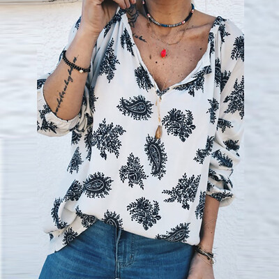

Starmoon Women Summer Fashion V Neck Print Shirt Long Shirt Loose Blouse Tops