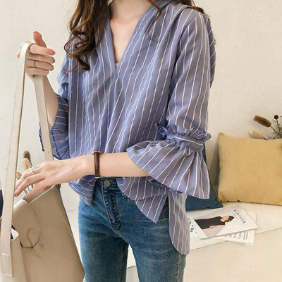 

Women Blouse Loose V-Neck Casual Women Solid Color Blouses Top Summer Women Loose Blouse Ladies Work Top