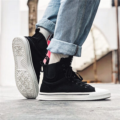 

Autumn white shoes mens canvas high shoes mens Korean version of the trend of casual breathable wild shoes Gaobang small white tide shoes
