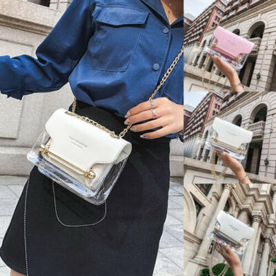 

US New Women Transparent Bag Clear PVC Jelly Chain Tote Crossbody Shoulder Bags