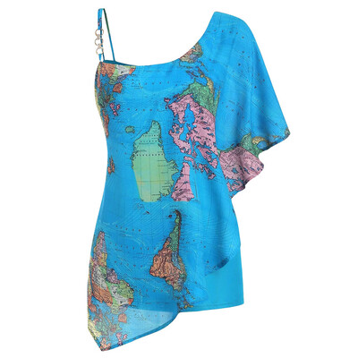 

Starmoon Plus Size Cape Map Summer Print Off Shoulder Top Ladies Shirt
