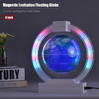 

6 Inch Magnetic Levitation Floating Globe Colorful Lighting Blue Earth Globe with LED Color Light Circular Base for Home Office De