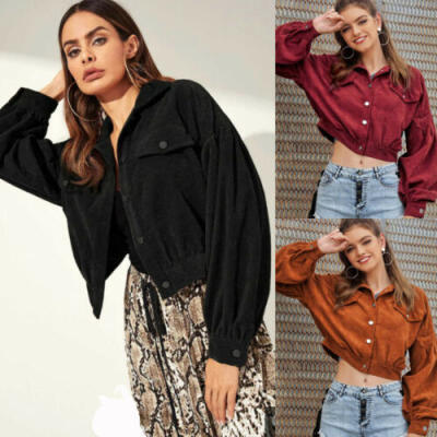 

Women Fashion Corduroy Button Down Long Sleeve Short Jacket Coat Casual Outwear