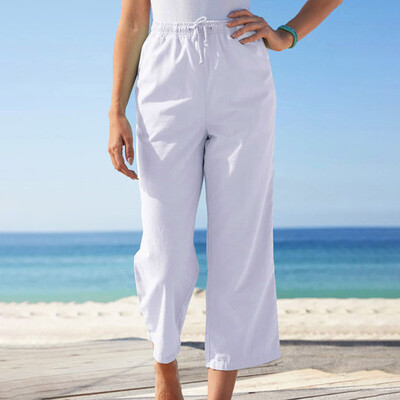 

Tailored Womens Casual Fashion Plus Size Pure Color Linen Pocket Loose Pants Trousers