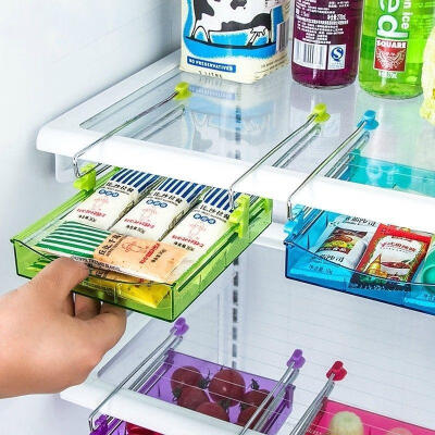 

New 4 Colors Slide Kitchen Fridge Freezer Space Saver Organizer Storage Rack Shelf Holder Drawer