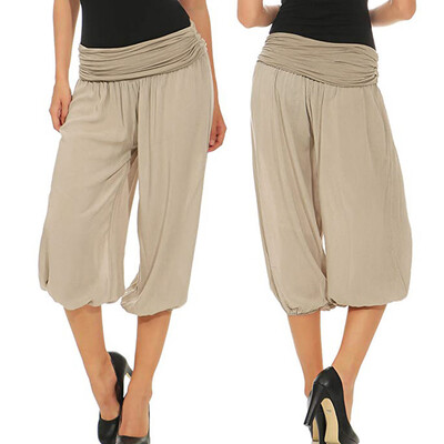 

Tailored Womens Casual Solid Shorts Pants Harem Pants Splice Elastic Band Loose Pants