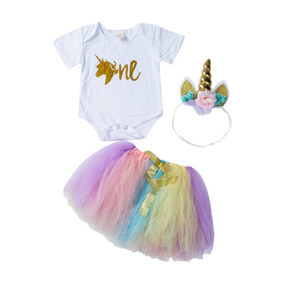 

Canis 3PCS Toddler Kid Baby Girls Unicorn Romper Tutu Skirts Dress Outfits Set