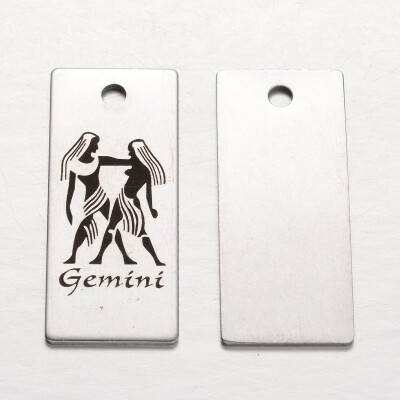 

Spray Painted Stainless Steel Pendants Rectangle with Twelve ConstellationZodiac Signs Gemini 38x16x1mm Hole 3mm