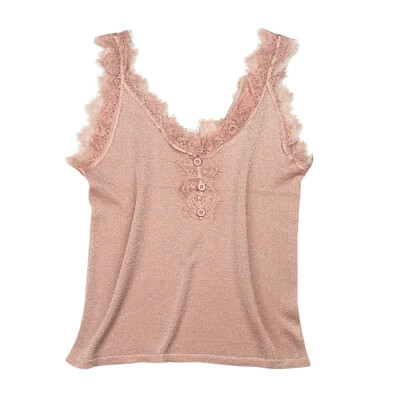 

Lace Stitching Camisole Tops Women V Neck Sleeveless Vest Knitted Tank Top