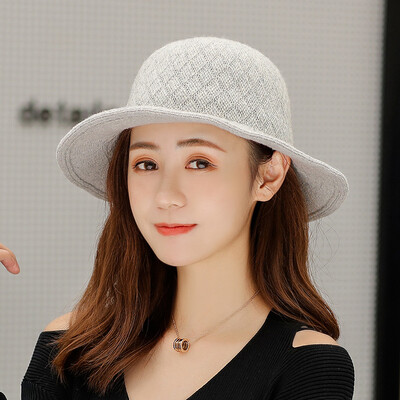 

2019 autumnwinter new solid-colored diamond knitted wool line hat women outdoor leisure warm basin hat fisherman hat
