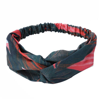 

Women Headband Vintage Cross Elastic Hair Bands Leaf Print Girls Headwear