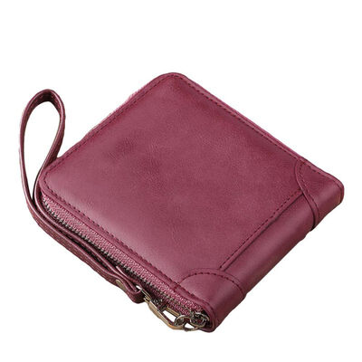 

Solid Color Women Multi Slots Short Wallet Faux Leather Wristlet Coin Purse