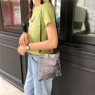 

Tailored Women Ice Velvet Shoulder Bag Embroidered Letters Diagonal Bag Retro Student Bag