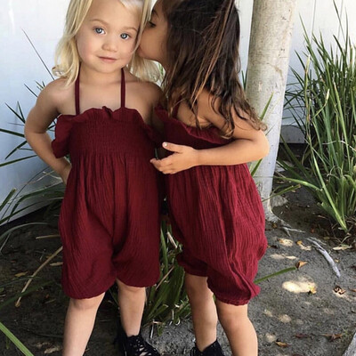 

Summer Toddler Kids Girls Ruffles Solid Suspenders Romper Jumpsuit Clothes