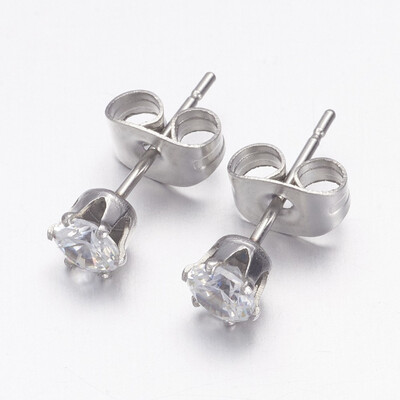 

Romantic Valentines Gifts for Him Cubic Zirconia Stud Earrings with Stainless Steel Bases White 18x4mm Pin 06mm