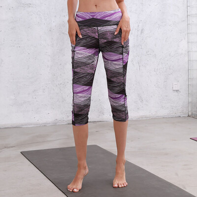 

Tailored Women High Waist Pocket Print Sports Yoga Fitness Leggings Calf Length Pants